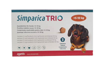 Simparica TRIO (Симпарика ТРИО) таблетки от блох, клещей и гельминтов для собак от 5 до 10 кг, таблетка