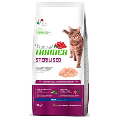 Trainer Cat Natural Sterilised with fresh White Meats Трейнер сухой корм для взрослых стерилизованных кошек от 1 года, с белым мясом, 10 кг.