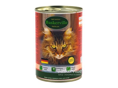 Baskerville консерва для кошек мясо курки и сердца 400г