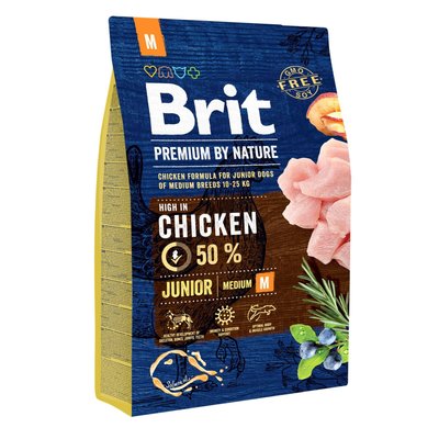 Brit Premium Junior M - Сухий корм для цуценят і молодих собак середніх порід (вагою від 10 до 25 кг) 3 кг (курка)