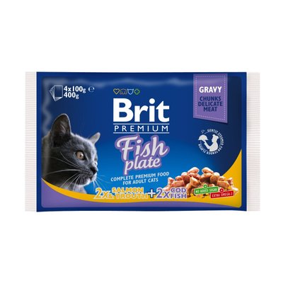 Brit Premium Cat Fish Plate pouches - Вологий корм для кішок 400 г (асорті з 2 смаків «Рибна тарілка»)