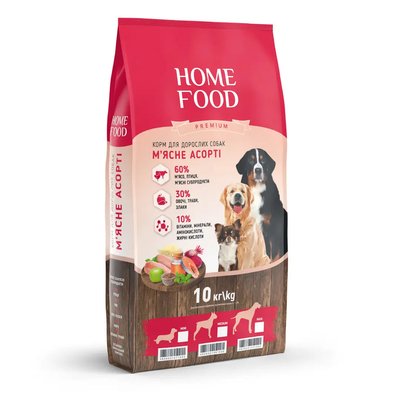 Home Food Полнорационный сухой корм для взрослых собак маленьких пород «Мясное ассорти» 10 кг