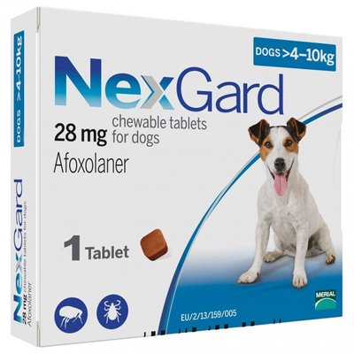 NexGard (Нексгард) таблетки от блох и клещей для собак 4-10 кг, упаковка (3 шт)