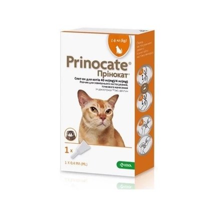Prinocat (Прінокат) краплі на холку від бліх, кліщів та гельмінтів для котів до 4 кг, піпетка