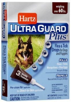Hartz UltraGuard Plus (Хартс) капли от блох, блошиных яиц, клещей, коморов (4 в 1) для собак и щенков более 28 кг, упаковка