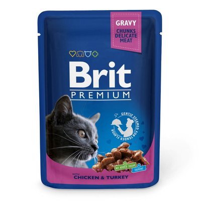 Brit Premium Cat Chicken & Turkey pouch- Вологий корм для кішок 100 г (курка і індичка)