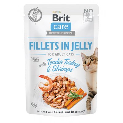 Brit Care Cat pouch - Вологий корм для котів 85г (індичка з креветками в желе)