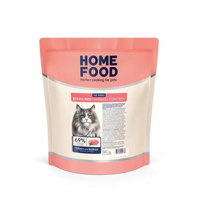 Home Food Полнорационный сухой корм для взрослых кошек "HAIRBALL CONTROL» Вывод шерсти из желудка 200 г