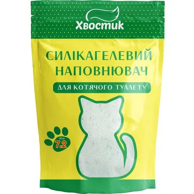 Наполнитель силикагелевый Хвостик для кошек мелкая фракция с зелеными гранулами 7,2 л