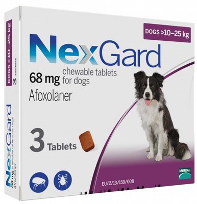 NexGard (Нексгард) таблетки от блох и клещей для собак 10-25 кг, упаковка (3 шт)