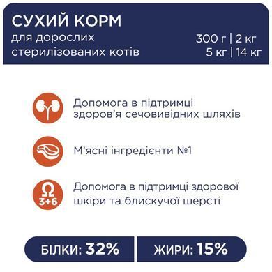 Сухий корм Клуб 4 Лапи Sterilized Adult Premium для дорослих стерилізованих котів з лососем, 14 кг