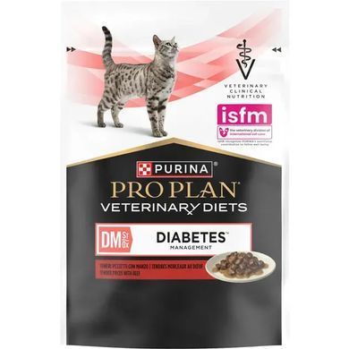 Purina Pro Plan Diet DM St./Ox Diabetes Managment - Влажный корм пауч для кошек при сахарном диабете с говядиной 85 г, упаковка
