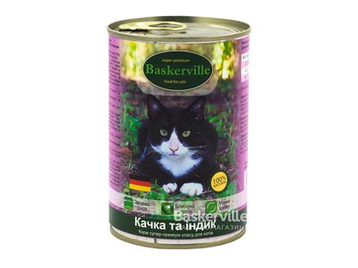 Baskerville консерва для кошек утка с индейкой 400г