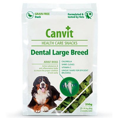 Canvit Dental LB Напіввологі ласощі для видалення формування зубного нальоту для собак великих порід, 250 г