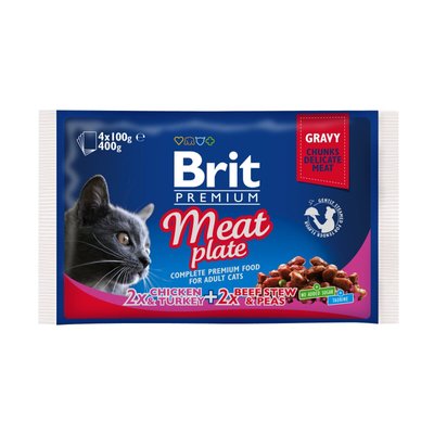 Brit Premium Cat Meat Plate pouches Влажный корм для кошек 400 г (ассорти из 2 вкусов «Мясная тарелка»)