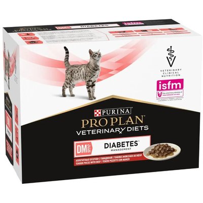 Purina Pro Plan Diet DM St./Ox Diabetes Managment - Влажный корм пауч для кошек при сахарном диабете с говядиной 85 г, упаковка