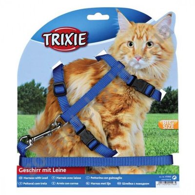 Trixie Шлейка с поводком для крупных кошек нейлон L (в цветовом ассортименте)