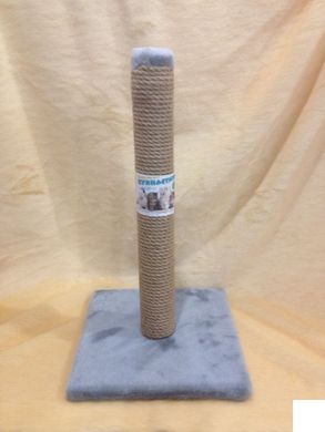 Когтеточка Пухнастик столбик на подставке джут серый 30*55 см