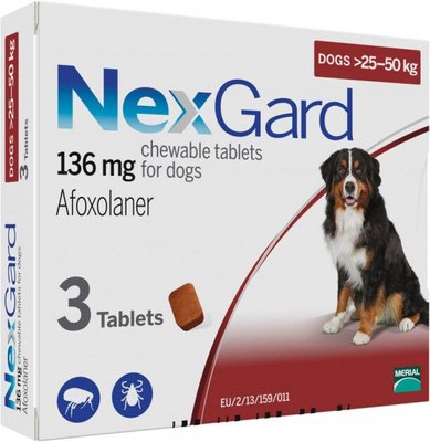 NexGard (Нексгард) таблетки від бліх і кліщів для собак 25-50 кг, упаковка (3 шт)
