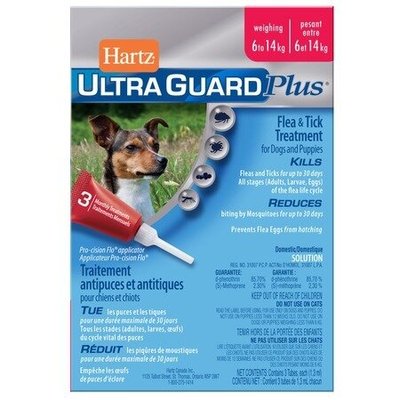 Hartz UltraGuard Plus (Хартс) капли от блох, блошиных яиц, клещей, коморов (4 в 1) для собак и щенков 6-14 кг, пипетка