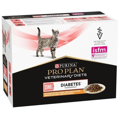 Purina Pro Plan Diet DM St./Ox Diabetes Managment - Влажный корм пауч для кошек при сахарном диабете с курицей 85 г, упаковка