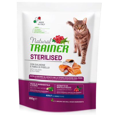 Trainer Cat Natural Sterilised with Salmon Трейнер сухий корм для дорослих стерилізованих кішок від 1 року, з лососем, 300 г