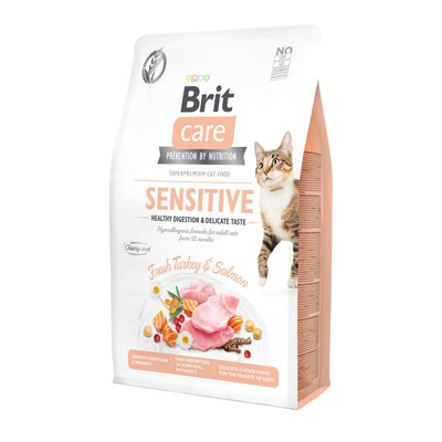 Brit Care Cat GF Sensitive HDigestion & Delicate Taste корм для привередливых кошек 2кг (индейка и лосось)