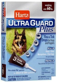 Hartz UltraGuard Plus (Хартс) капли от блох, блошиных яиц, клещей, коморов (4 в 1) для собак и щенков более 28 кг, пипетка