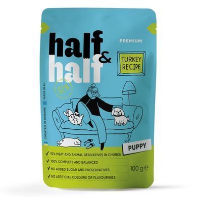 Half&Half Puppy - Набор влажных кормов кусочки в соусе с индейкой паучи (5+1)