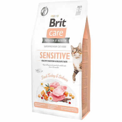 Brit Care Cat GF Sensitive HDigestion & Delicate Taste корм для вибагливих котів 7кг (індичка та лосось)