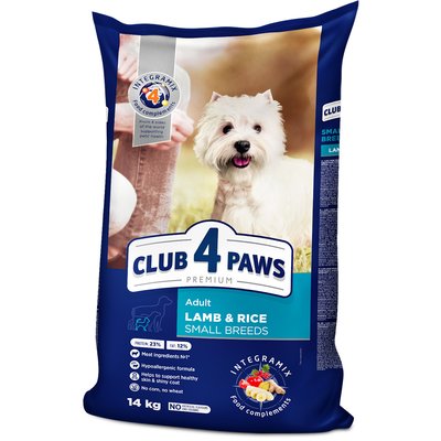 Сухий корм Клуб 4 Лапи Adult Small Breeds Premium для дорослих собак малих порід, з ягням і рисом, 14 кг